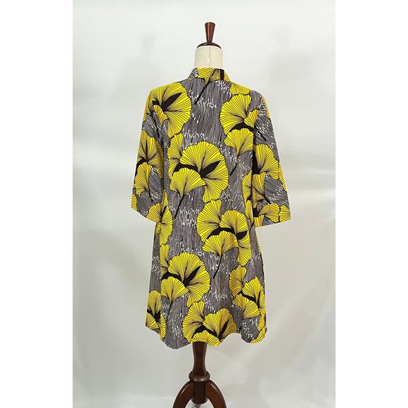 ZURI Kenya S Small Walking on Sunshine Yellow Brown Print 3/4 Slv Shirt Dress - Picture 5 of 9